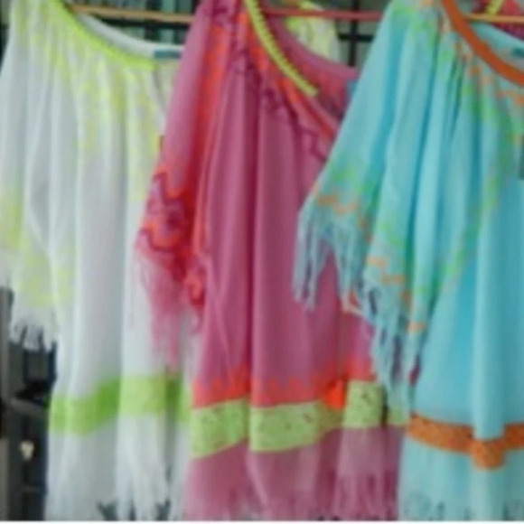 Tunic Yellow neon Embroidered Hippie tassel boho L NWT beachwear - Picture 5 of 5